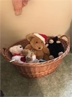 Basket with Stuffed Animals, Beanie Babies, etc...