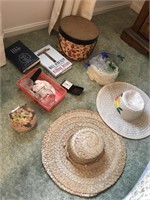 Lot w/Hats, Hat Boxes, Travel Clock, etc...