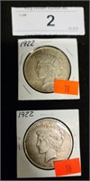 2 1922 Peace dollars