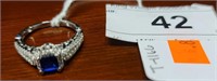Size 8 silver ring w princess cut sapphire