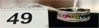 Size 9 silver multicolor birthstone ring