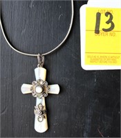 S.S. Necklace w/S.S. and Mother-Of-Pearl Cross