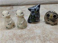 Lot of 4 Porcelain Figures (2 owls/2 rabbits)