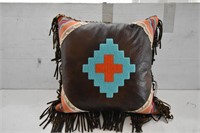Leather Fringed Couch Pillow