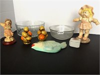 2 BOWLS, CABBAGE PATCH FIGURINE, S&P, FISH, ANGEL
