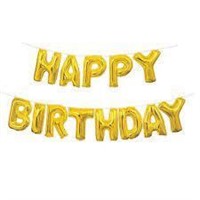Happy Birthday Foil Balloon Banner-Gold