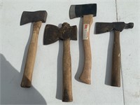 GROUP OF 4 MIX HATCHETS NICE SHAPE MIX SIZE