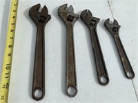 (4)MIX SIZE /NAME ADJUSTABLE WRENCHES JP DANIELSON