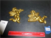 Set of 2 Vintage Gold Angel Wall Figurines