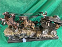 LARGE POLYRESIN HORSE DRAWN CARRIAGE STATUE
