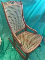 NICE ANTIQUE CARVED CANED BOTTOM ROCKING CHAIR