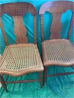 (2) ANTIQUE CANE BOTTOM TIGER MAPLE CHAIRS