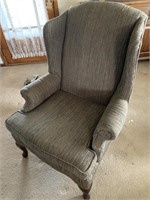 EARLY GRAY UPHOLSTERED WING BACK STYLE CHAIR