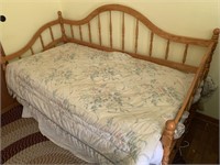 OAK COLORED DAY BED SET. 79IN WIDE X 39IN DEEP