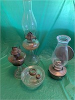 GROUP OF 4 MIX EARLY OIL LAMPS / PARTS