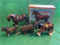 GROUP OF 4 CLYDESDALE RELATED. GLASS HORSE