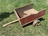 SMALL PRIMITIVE WOOD PULL BEHIND LAWN CART
