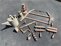 GROUP OF MIX PRIMITIVES / WATER CAN / BOW SAW