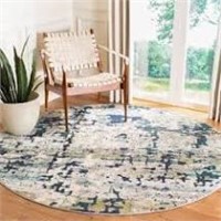 Nesa Abstract Gray/Blue Area Rug-Round