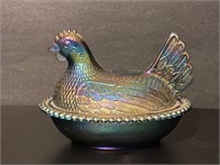 Vintage Glass Hen on Nest Dish