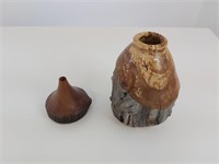 2 Turned Wood Growth Carving Vases