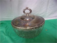 Vintage Cut Glass Bowl with a Metal lid