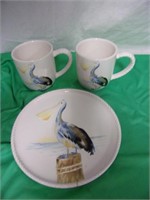 Matching Pelican Cups and Plate