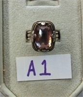 A1- heavy sterling ring w/faceted amethyst stone