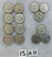 15HH- 12 silver clad Kennedy half dollars