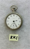 KK1- Elgin pocket watch w/cracked crystal ticks