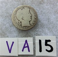 VA15- 1907D Barber half dollar worn