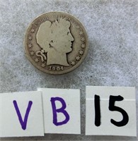 VB15- 1904O Barber half dollar worn