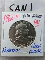 CAN1- 1962D AU Franklin half dollar