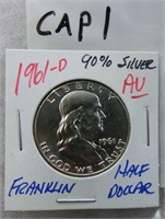 CAP1- 1961D AU Franklin half dollar