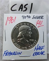 CAS1- 1961 AU Franklin half dollar