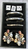MB15- pr lg rhinestone earrings & 3 bangle