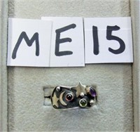 ME15- sterling stars & moon ring w/multi color