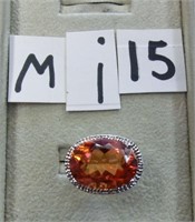 MI15-  sterling ring w/large orange stone size