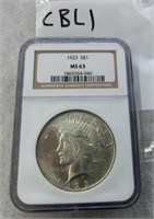 CBL1- 1923 peace silver dollar MS-63