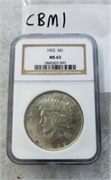 CBM2- 1922 Peace silver dollar MS-63