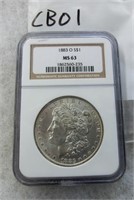 CBO1- 1883O Morgan silver dollar MS-63
