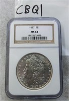CBQ1- 1887 Morgan silver dollar MS-63