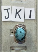 JK1- wide engraved sterling band w/turquoise s