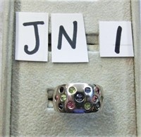 JN1- sterling band w/multi color stones size 8