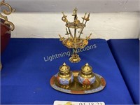 ENAMELED BRASS SALT AND PEPPER SHAKERS FROM INDIA