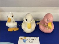 THREE CERAMIC DUCK FIGURINES