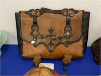 VINTAGE TOOLED LEATHER MESSENGER BAG