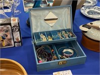 VINTAGE BLUE AND GILT JEWELRY BOX