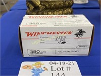 100 ROUNDS OF WIN 380 AUTO AMMUNITION 95GR FMJ