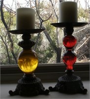 Pair Of Iron & Lucite Candlesticks